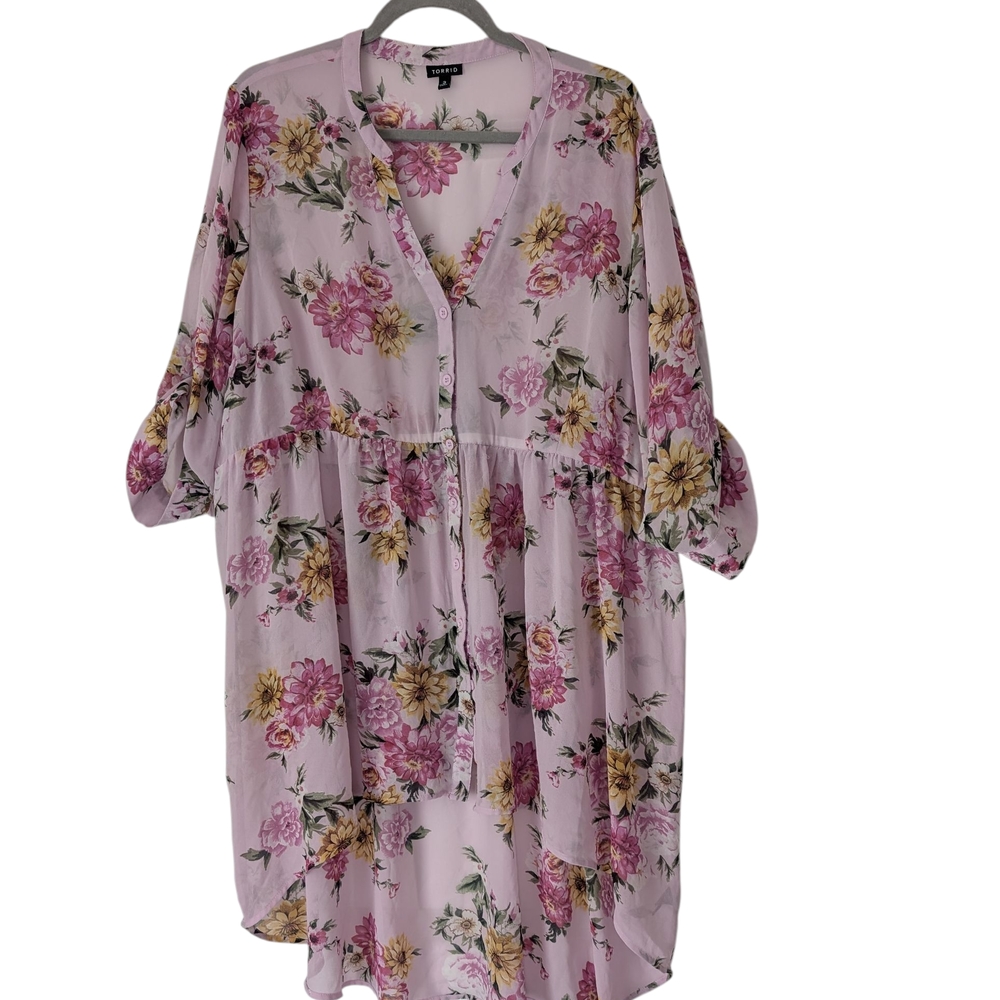 Torrid Pink Floral High Low Sheer Top Sz.22/24